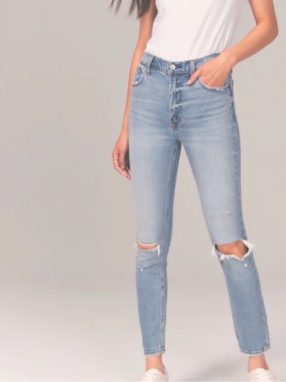 Abercrombie & Fitch Light Blue High-Rise Distressed Jeans